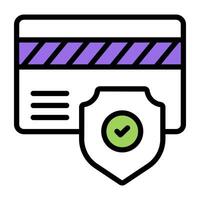 Card with shield, icon of secure card payment vector
