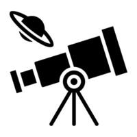A space research tool icon, solid design of telescope vector