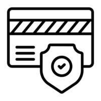 Card with shield, icon of secure card payment vector