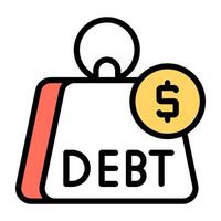 A flat icon design of debt vector