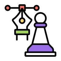 Pen with pawn, designing strategy icon vector