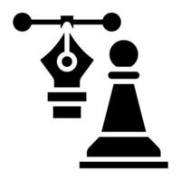 Pen with pawn, designing strategy icon vector