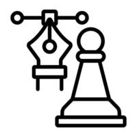 Pen with pawn, designing strategy icon vector