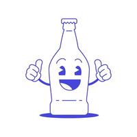 Funny glass bottle beverage smiling character retro 30s animation style line art icon vector