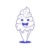 Funny ice cream cone cartoon character sketch retro 30s animation style line art icon vector