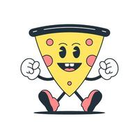 Strong pizza triangle piece cartoon character mascot retro 30s animation style icon flat vector