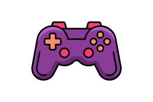 Purple analog gamepad for virtual game playing game joystick outline icon flat vector