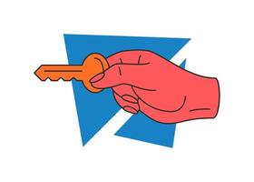 Woman hand holding golden key access door open concept of solution idea icon flat vector