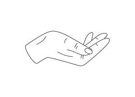 Woman hand open palm ask gesture receive help assistance and support concept line art icon vector