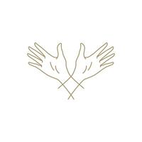 Minimalist simple crossed human hands with elegant fingers and palms line art icon vector