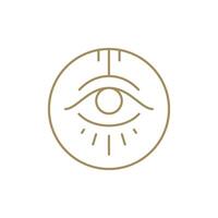 Esoteric human all seeing eye occultism medieval optical symbol minimalist circle frame decorative design line icon vector