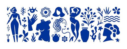 Inspired Matisse female figures contemporary style in a trendy minimal style with design elements vector