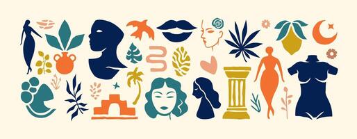 Set of trendy minimal doodle shapes and abstract nature icons vector