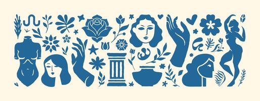 Inspired Matisse female figures contemporary style in a trendy minimal style with design elements vector