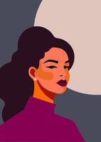 Strong power woman with retro hair pop art minimal poster with abstract background flat vector