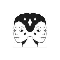 Y2k magic woman twins face psychedelic monochrome line retro groovy icon illustration vector