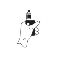 Y2k human hand holding vape smoking device monochrome line retro groovy icon vector