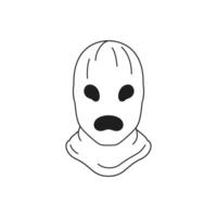 Y2k scary monster head in mask Halloween cartoon character monochrome line retro groovy icon vector