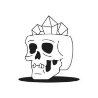 Y2k skull with diamond brilliant in head psychedelic monochrome line retro groovy icon vector