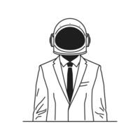 Y2k psychedelic business man in suit and astronaut helmet monochrome line retro groovy icon vector