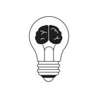 Y2k abstract light bulb human brain smart innovation idea monochrome line retro groovy icon vector