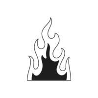 Y2k burning fire blaze flame cartoon element monochrome line retro groovy icon illustration vector