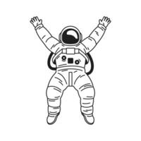 Y2k happy jumping astronaut in spacesuit and helmet monochrome line retro groovy icon vector