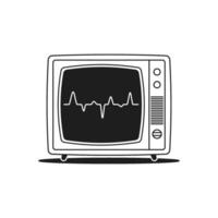 Y2k retro tv set broken wave cable channel broadcasting monochrome line groovy icon vector