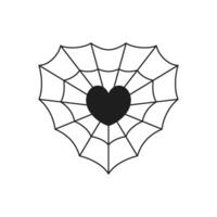Y2k spider net heart shape psychedelic symbol of love monochrome line retro groovy icon vector