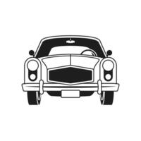 Y2k retro car 60s 70s automobile for passenger transportation monochrome line groovy icon vector