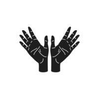 Y2k two human hands open palm greeting gesture monochrome line retro groovy icon illustration vector