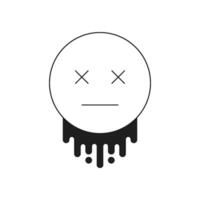 Y2k game over melting emoji dead smiley psychedelic monochrome line retro groovy icon vector