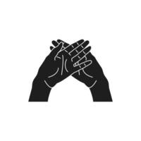 Y2k two crossed human hands open palm rejection gesture monochrome line retro groovy icon vector