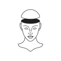 Y2k cyber woman head open mind psychedelic bust monochrome line retro groovy icon vector