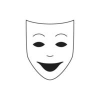 Y2k positive smiling carnival mask hiding face monochrome line retro groovy icon illustration vector
