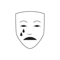 Y2k sad crying carnival mask upset fake face monochrome line retro groovy icon illustration vector