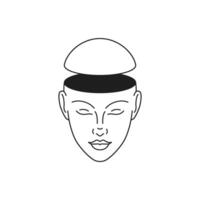 Y2k human head empty open mind psychedelic cartoon monochrome line retro groovy icon vector