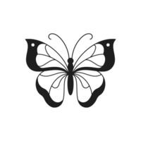 Y2k beautiful butterfly with ornamental wings summer insect monochrome line retro groovy icon vector