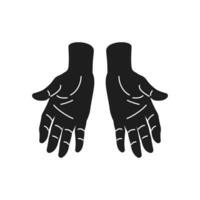 Y2k human hands with open palm greeting welcome gesture monochrome line retro groovy icon vector