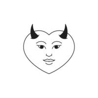 Y2k devil heart Halloween comic cartoon character love monochrome line retro groovy icon vector