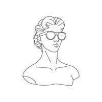 Y2k ancient man bust statue in sunglasses psychedelic art monochrome line retro groovy icon vector