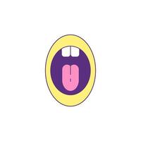 Y2k funky screaming mouth with tongue and teeth cartoon element groovy icon flat vector