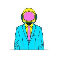 Y2k psychedelic astronaut in helmet and suit jacket groovy style icon flat illustration vector