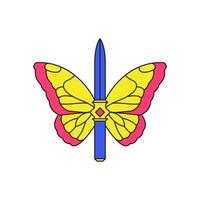 Y2k butterfly sword warrior sharp weapon cartoon element groovy style icon flat vector