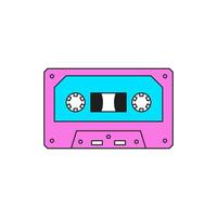 Y2k retro audio tape cassette music multimedia cartoon element groovy style icon flat vector