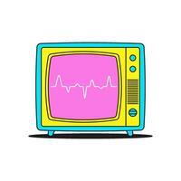 Y2k broken retro tv set with digital wave on screen cartoon element groovy style icon flat vector