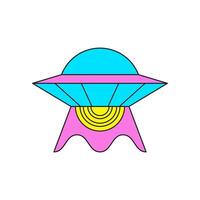 Y2k retro UFO alien spaceship for universe travel cartoon element groovy style icon flat vector