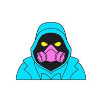 Y2k angry monster in respirator mask and hood Halloween trendy groovy icon flat vector