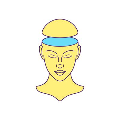Y2k human head open empty mind psychedelic portrait cartoon character groovy icon flat