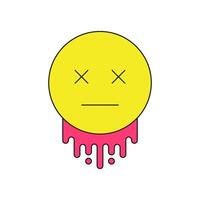 Y2k yellow melting smiley with crossed eyes game over cartoon element groovy style icon flat vector